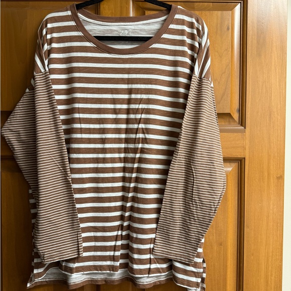 Maurices Tops - Maurices Brown and White Striped Long Sleeve Tee PTP 24